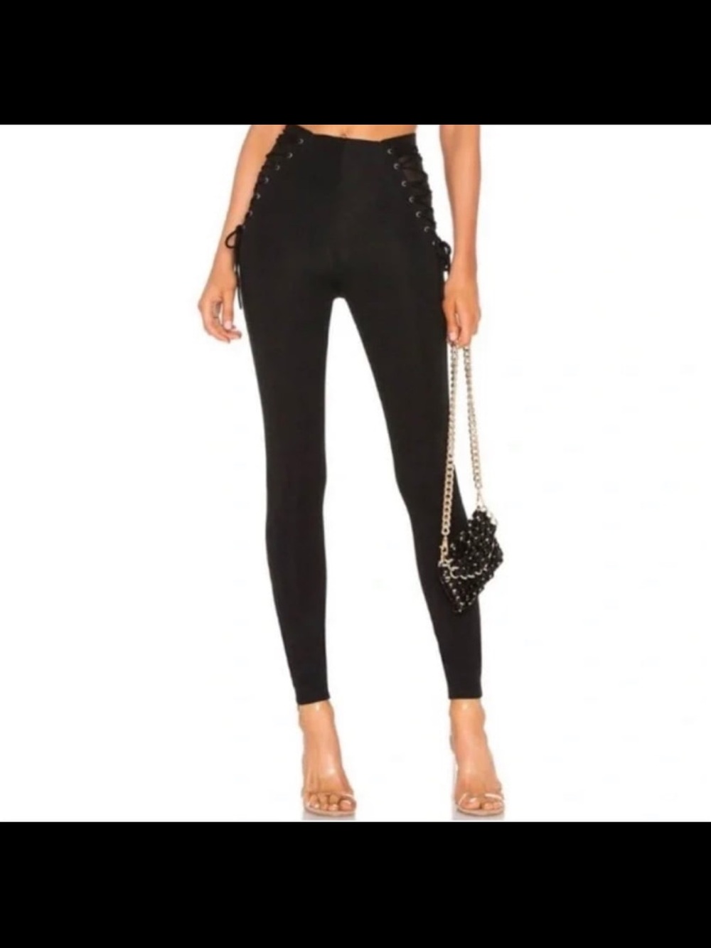 h:ours Black Lace-Up High-Waist Skinny Leggings